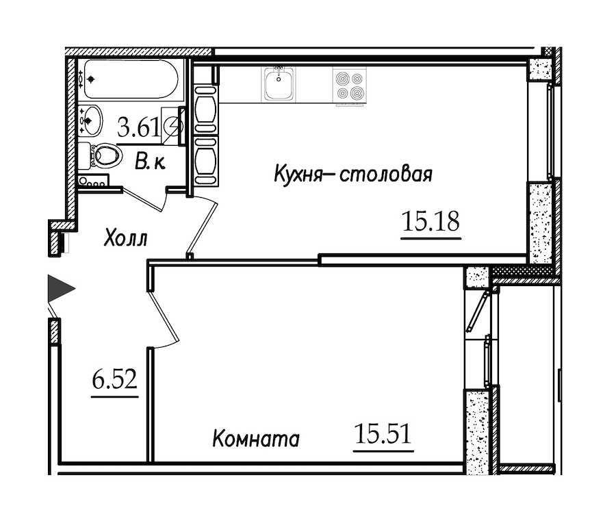 Однокомнатная квартира в : площадь 42.08 м2 , этаж: 6 – купить в Санкт-Петербурге